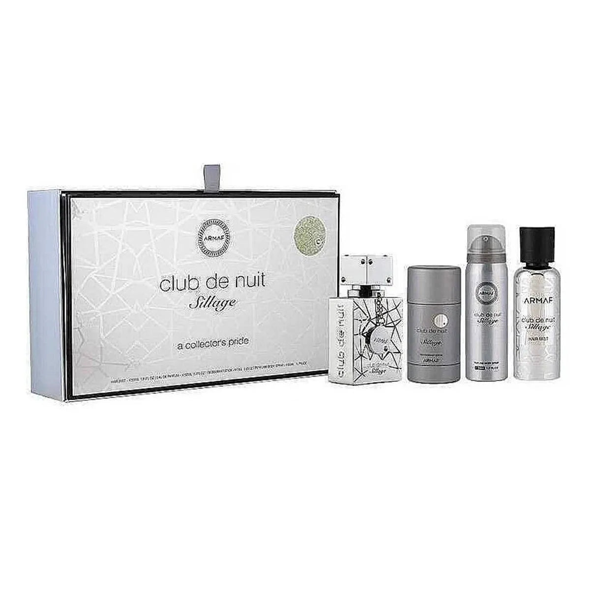 Armaf Club De Nuit Sillage Eau de Parfum 30un, Bruma Capilar 55ml, Desodorizante em Stick 75ml, Spray Corporal Perfumado 50ml vaporizador