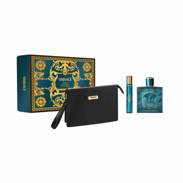 Versace Eros Pour Homme Eau De Parfum Spray 100ml Coffret 3 Produits